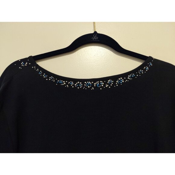 Quacker Factory Rhinestone Embellished Top 3/4 Sleeves Navy Blue 2X NWT - Picture 6 of 6